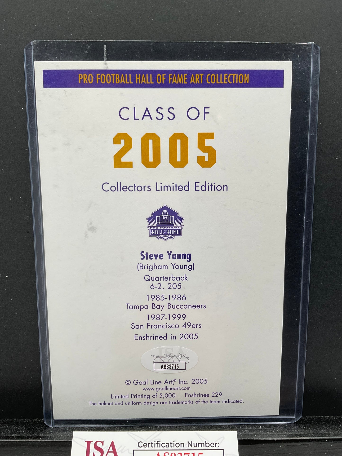 Steve Young signed GLAC JSA San Francisco 49ers Art Card