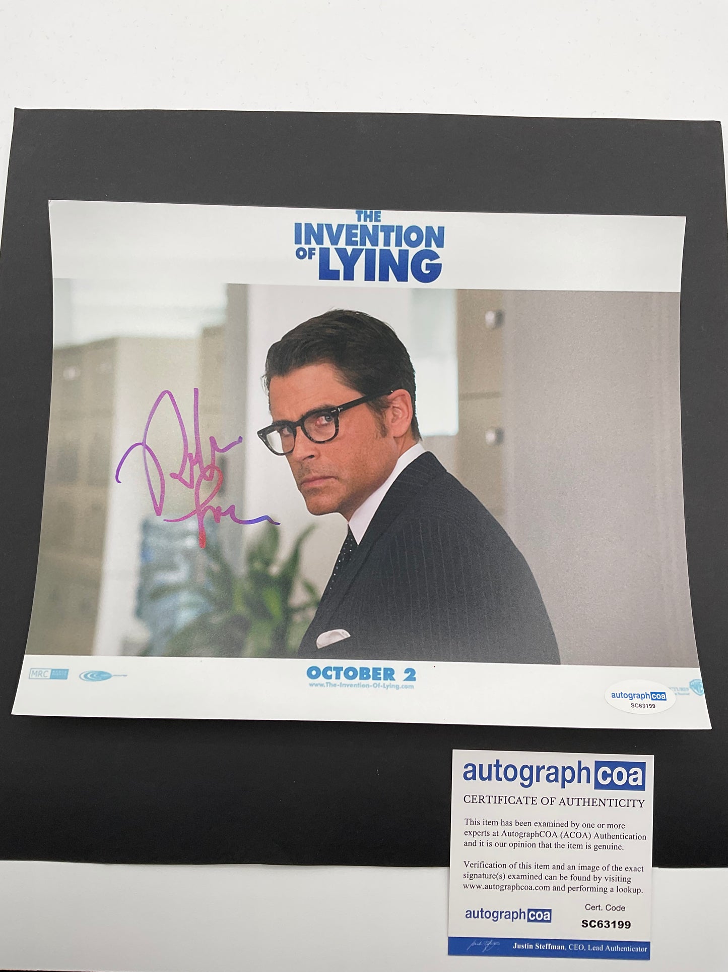 Rob Lowe The Invention of Lying signed photo 8x10 ACOA