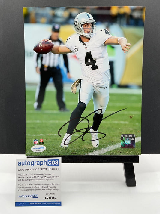 Derek Carr Oakland Raiders signed photo 8x10 ACOA