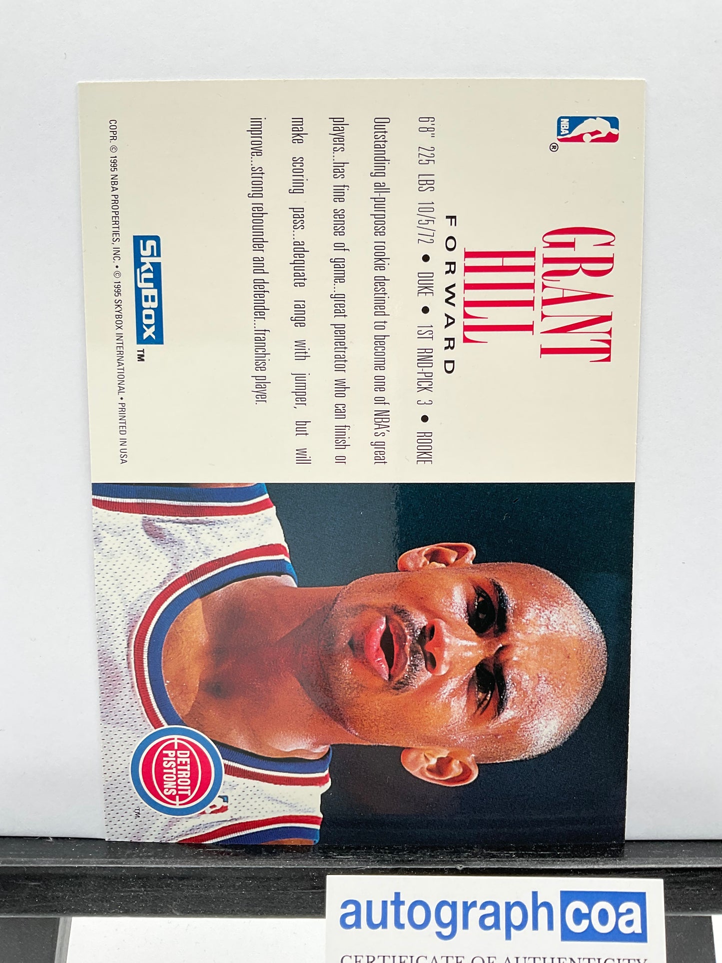 Grant Hill Detroit Pistons signed Rookie Card 5x7 ACOA NBA
