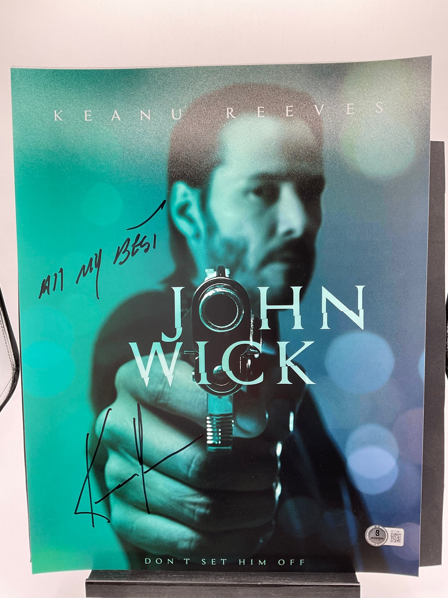 Keanu Reeves John Wick signed photo 11x14 Beckett Inscription