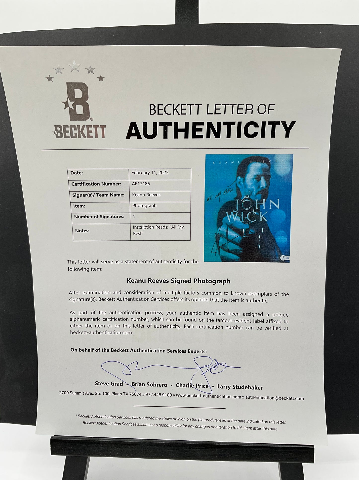 Keanu Reeves John Wick signed photo 11x14 Beckett Inscription