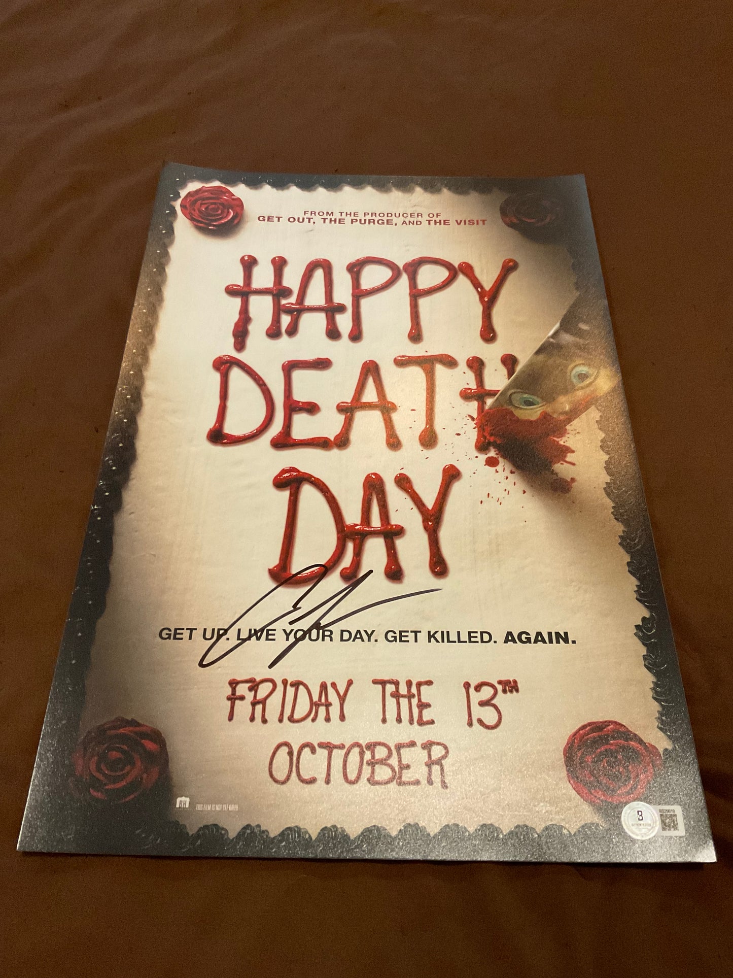 Christopher Landon Happy Death Day signed 12x18 Photo Beckett