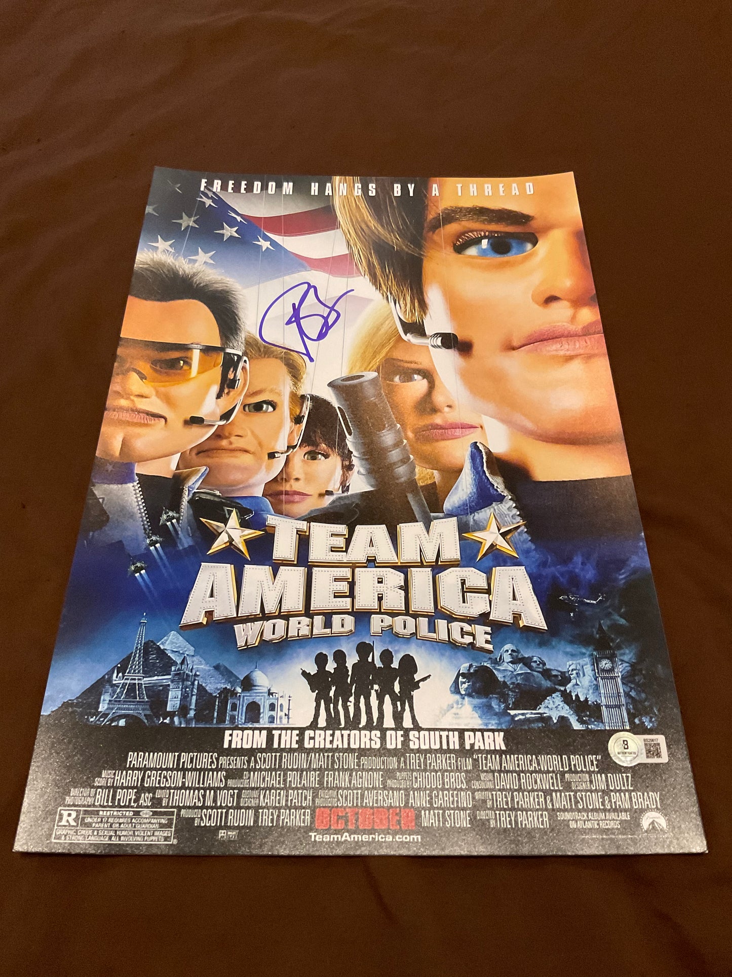 South Park signed 12x18 Pam Brady Team America Photo Beckett