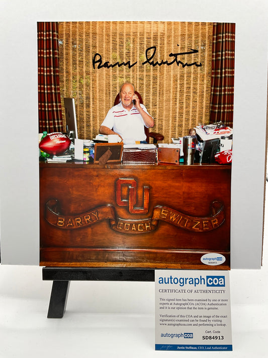 Barry Switzer Oklahoma Sooners signed photo 8x10 ACOA Dallas Cowboys