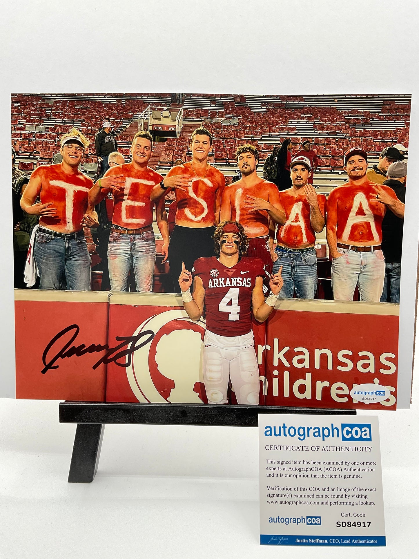 Isaac TeSlaa Arkansas signed photo 8x10 ACOA Detroit Lions