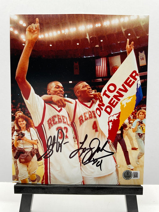 UNLV Runnin Rebels signed photo 8x10 Beckett Larry Johnson & Stacey Augmon