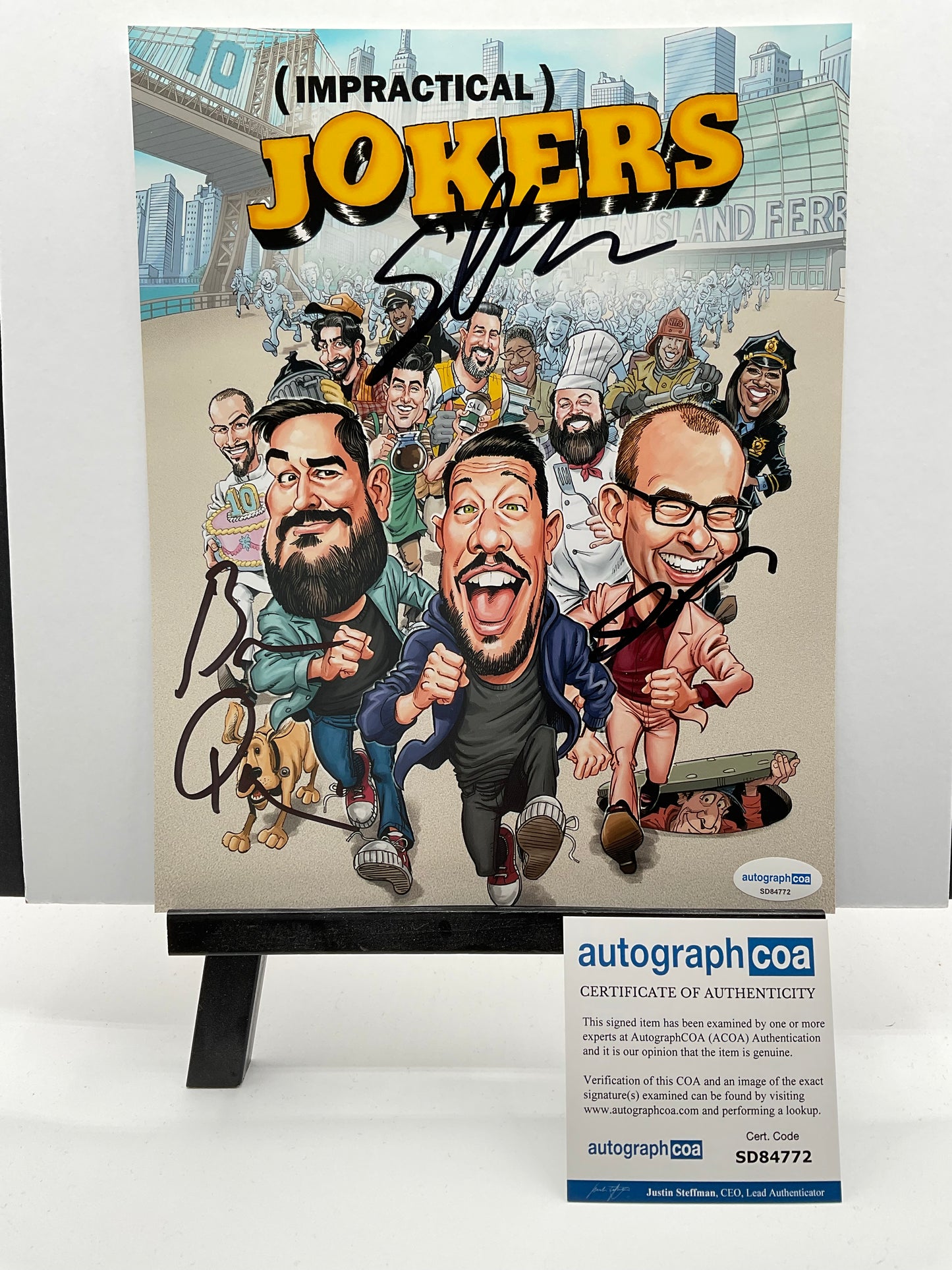 Impractical Jokers signed photo 8x10 ACOA Sal, Q, and Mur